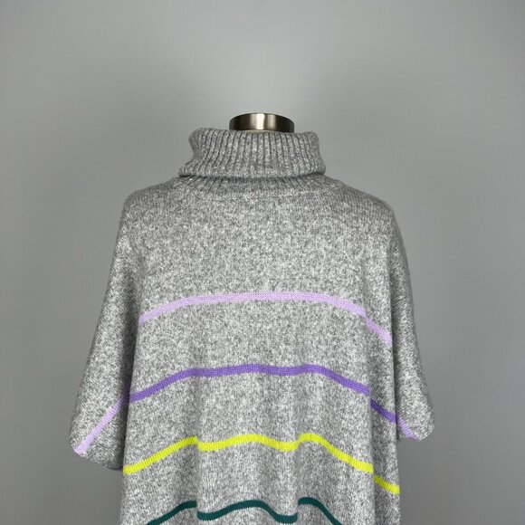 LOFT Womens Gray Striped Turtleneck Poncho Sweater Short Sleeves size XS Small - Picture 11 of 16